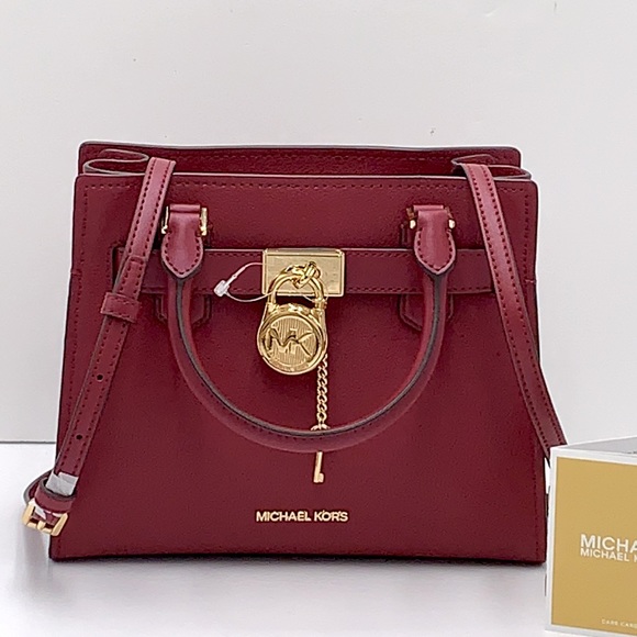 Michael Kors Hamilton Small Satchel Shoulder Crossbody Bag Dark cherry COLOR - Picture 2 of 16